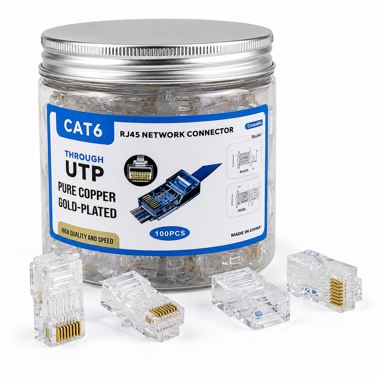 رأس شبكة RJ45 CAT6 UTP احترافي بتقنية Pass Through