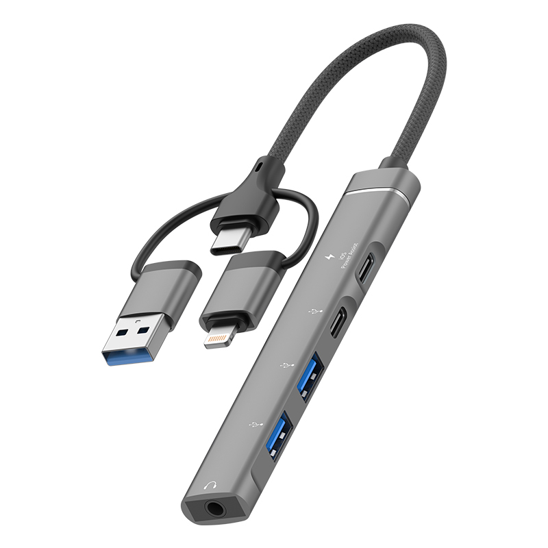 موزع USB C 3.0، محول USB C الى USB OTG 4 في 1، موزع USB C مع مقبس سماعة راس 3.5 ملم