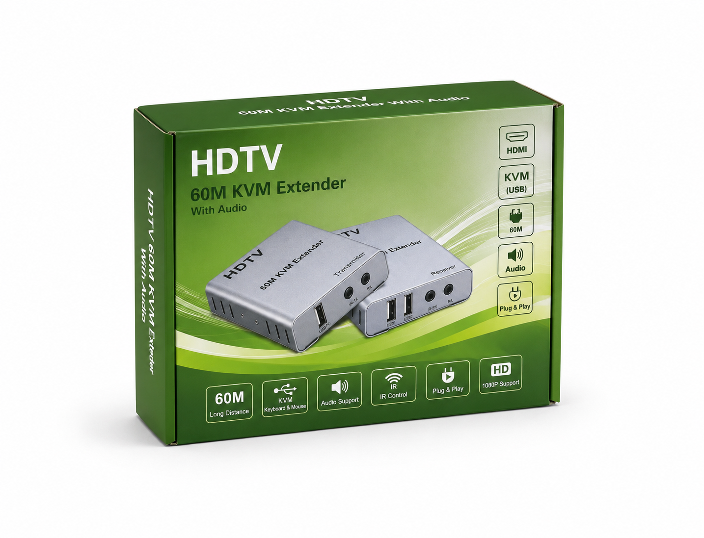 اكستيندر HDMI KVM مع الصوت حتى 60 متر عبر كابل الشبكة