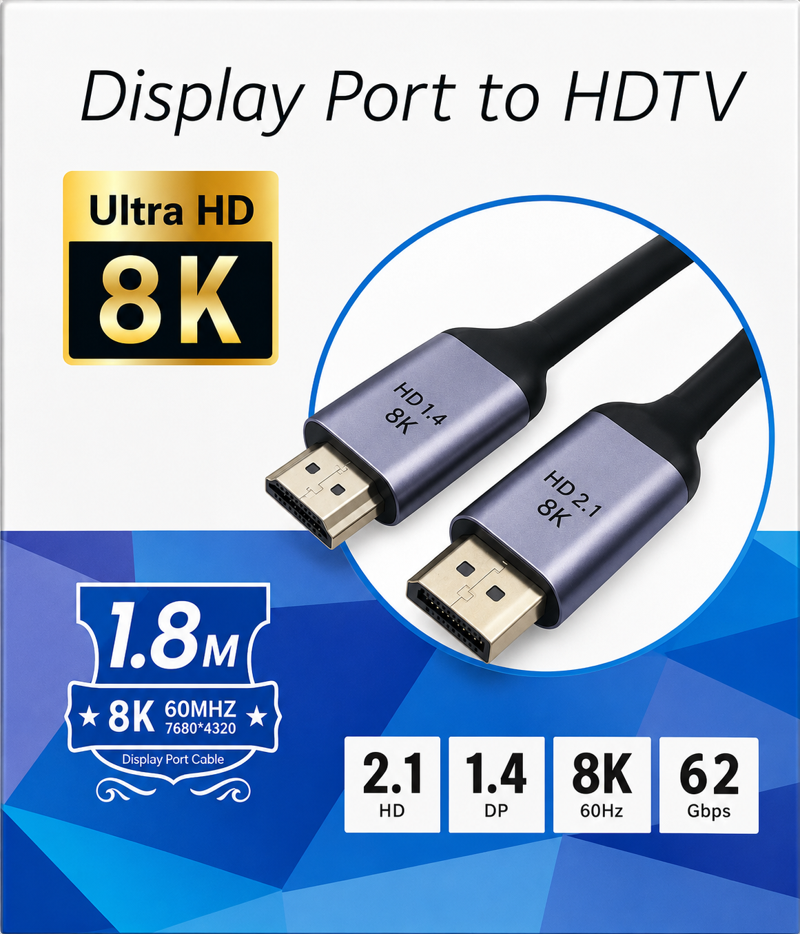 كابل تحويل من منفذ DisplayPort إلى HDMI يدعم دقة عالية جداً تصل إلى 8K.
