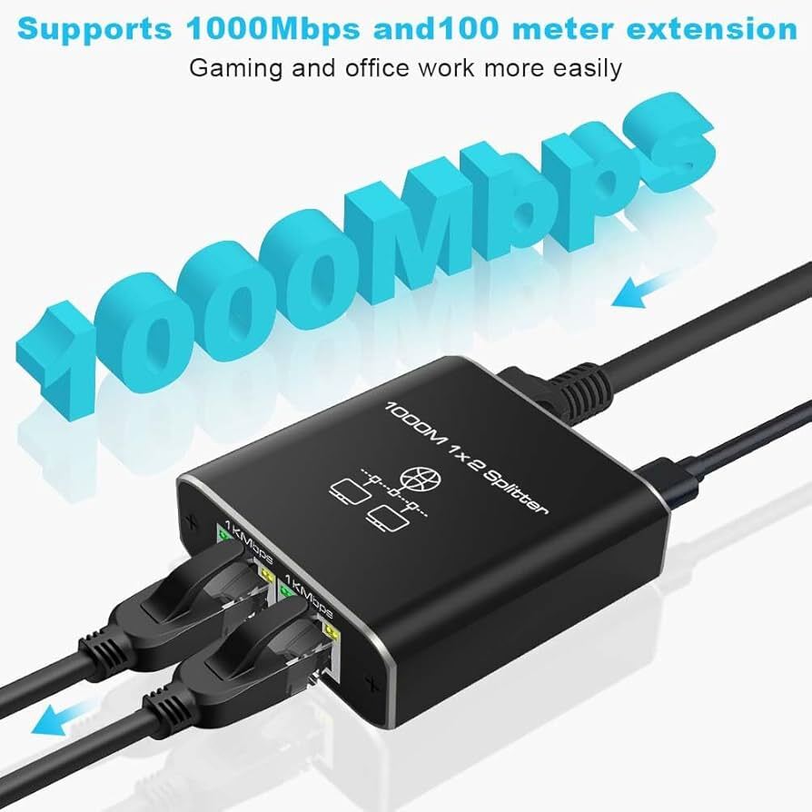 موزع شبكة جيجابت 1000Mbps (1 إلى 2) مع منفذ طاقة USB-