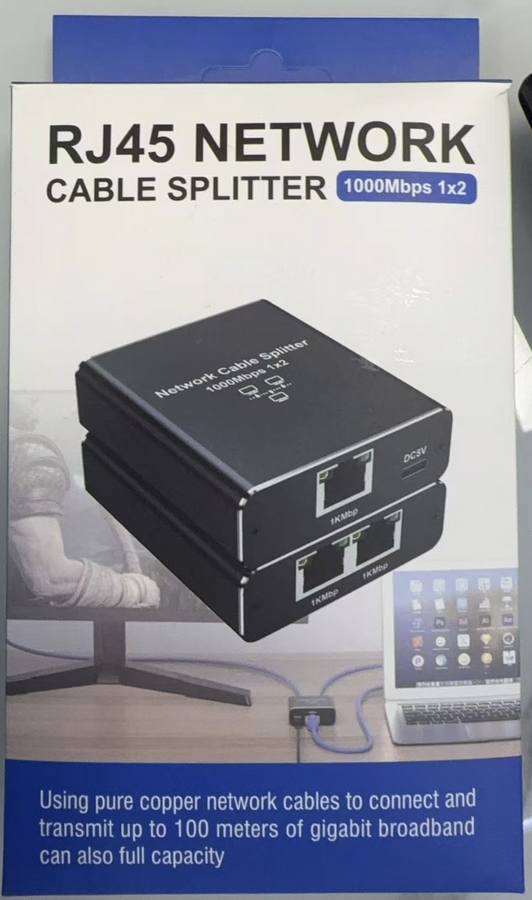 موزع شبكة جيجابت 1000Mbps (1 إلى 2) مع منفذ طاقة USB-