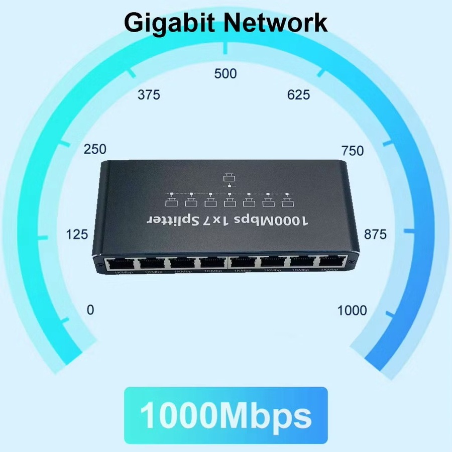 موزع شبكة RJ45 من 1 إلى 7 بسرعة 1000Mbps