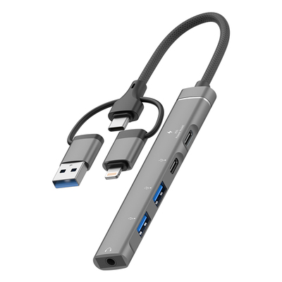 موزع USB C 3.0، محول USB C الى USB OTG 4 في 1، موزع USB C مع مقبس سماعة راس 3.5 ملم