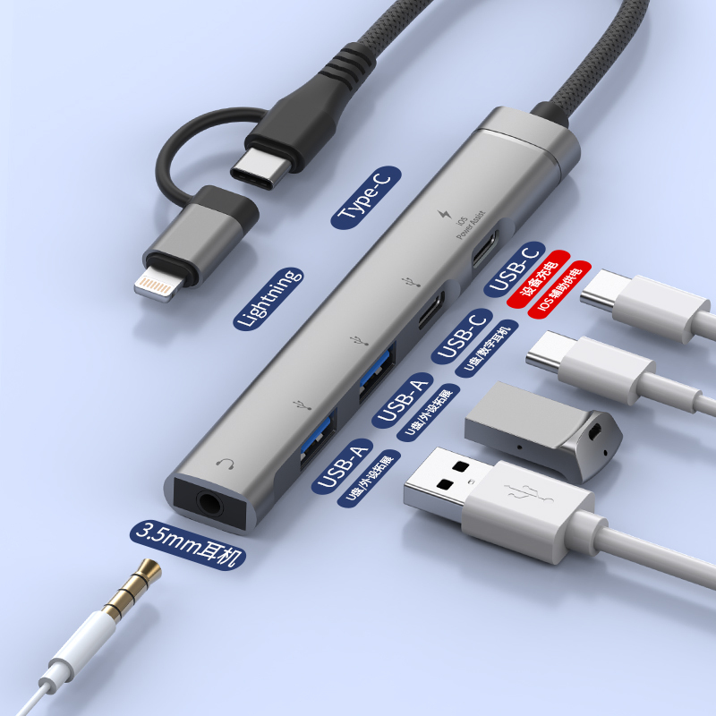 موزع USB-C ‏5 في 1 مع منفذ سماعة 3.5 مم وشحن PD