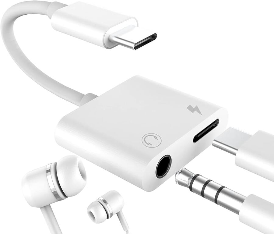 محول USB-C إلى منفذ سماعة 3.5 مم + منفذ USB-C للشحن