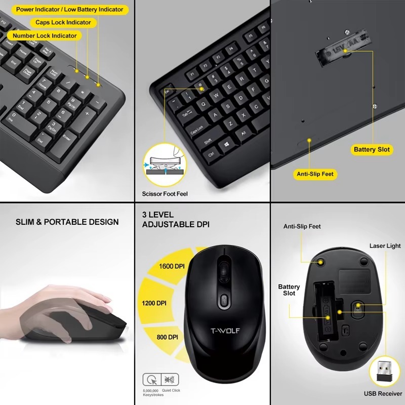 T-WOLF TF100 Wireless Keyboard & Mouse Set
