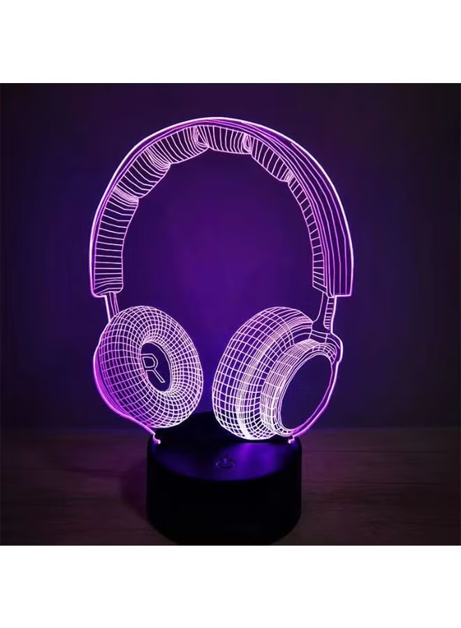 مصباح LED ثلاثي الأبعاد على شكل سماعة رأس RGB