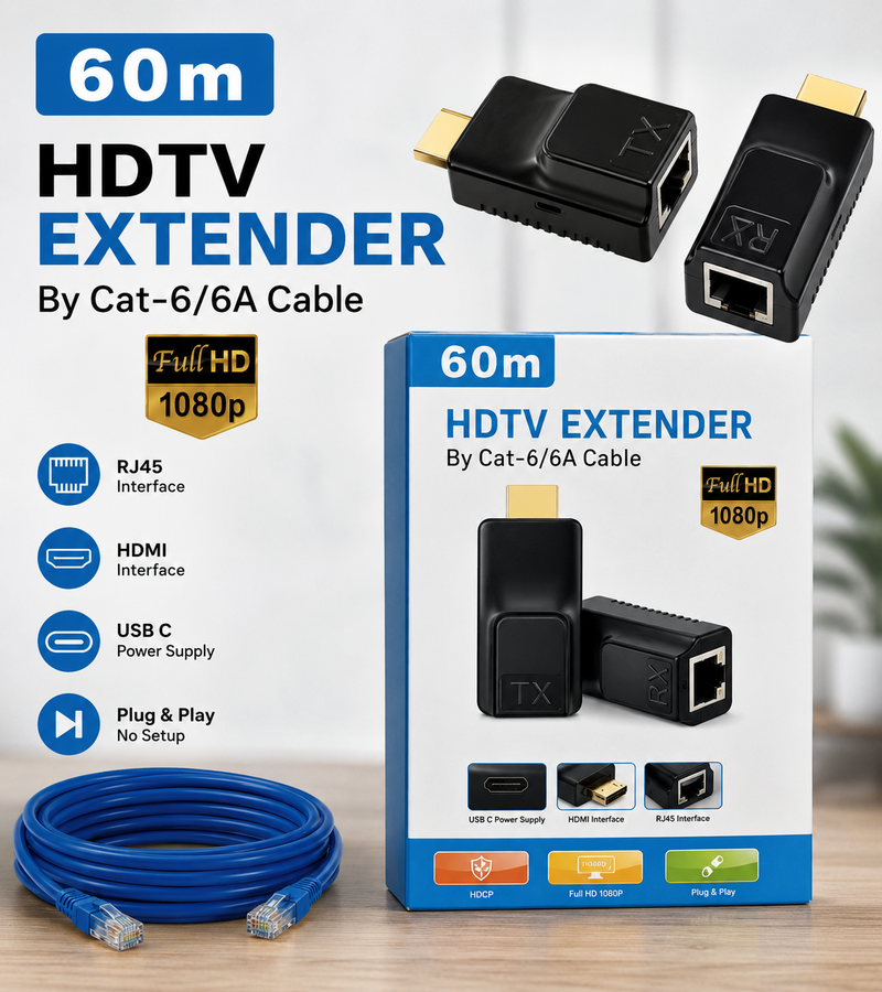 HDMI Extender 60M عبر كابل Cat6/Cat6A