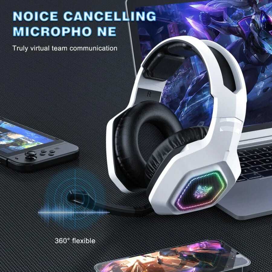 سماعة الألعاب اللاسلكية ONIKUMA B100 RGB باللون الأبيض