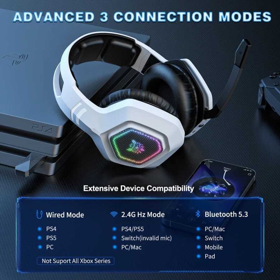 سماعة الألعاب اللاسلكية ONIKUMA B100 RGB باللون الأبيض