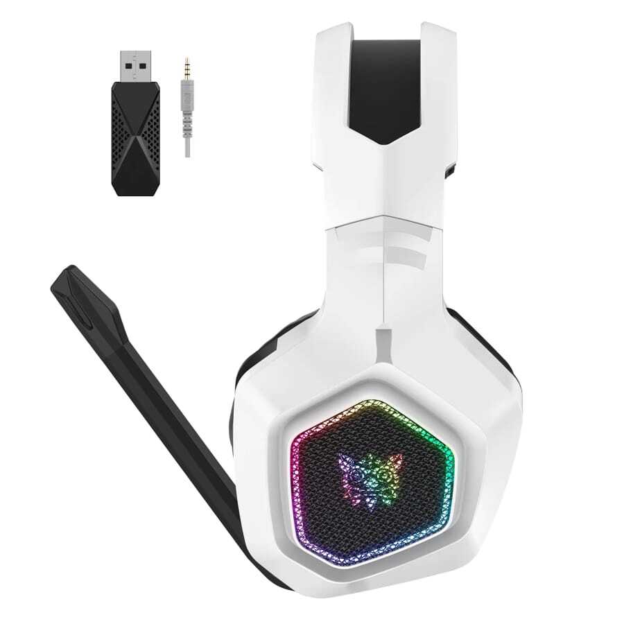 سماعة الألعاب اللاسلكية ONIKUMA B100 RGB باللون الأبيض