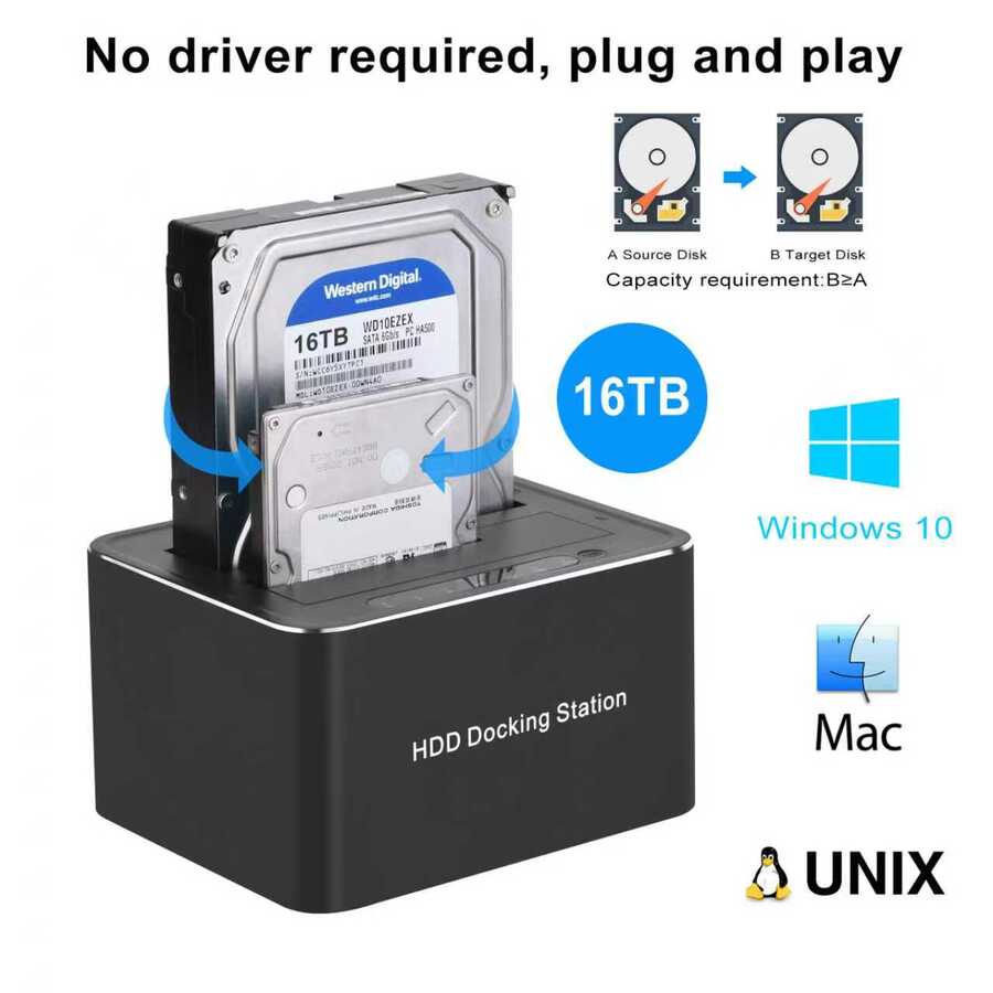 قاعدة توصيل هاردات SATA مزدوجة USB 3.0 – HDD Docking Station للأقراص 2.5 و3.5 بوص