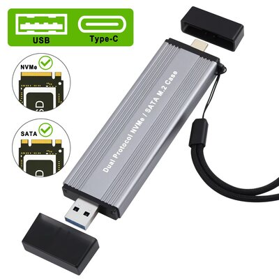 حاضنة SSD خارجية M.2 NVMe / SATA ثنائية البروتوكول مع USB-A وType-C