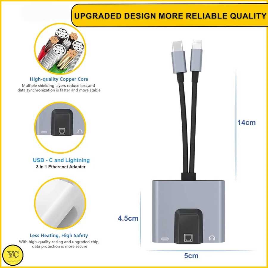 محول إيثرنت 3 في 1 يدعم كلاً من USB-C و Lightning.