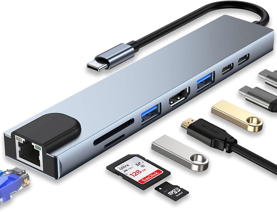 USB C HUB, 8 in 1 تحويلة