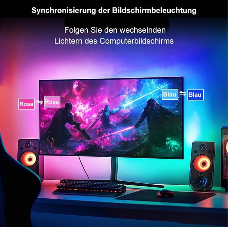 إضاءة خلفية ذكية RGB للشاشات 24–27 بوصة بألوان متزامنة وتأثيرات ديناميكية