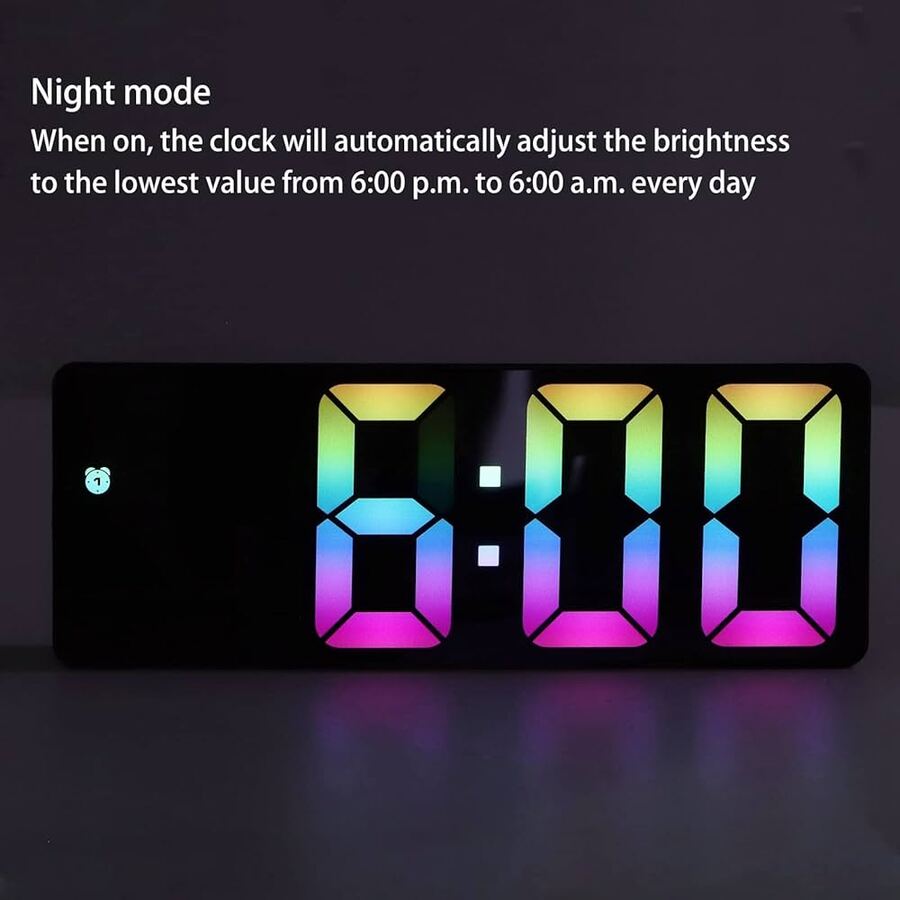 ساعة منبه رقمية LED ملونة EMUKOEP 0725 بشاشة كبيرة وعرض درجة الحرارة