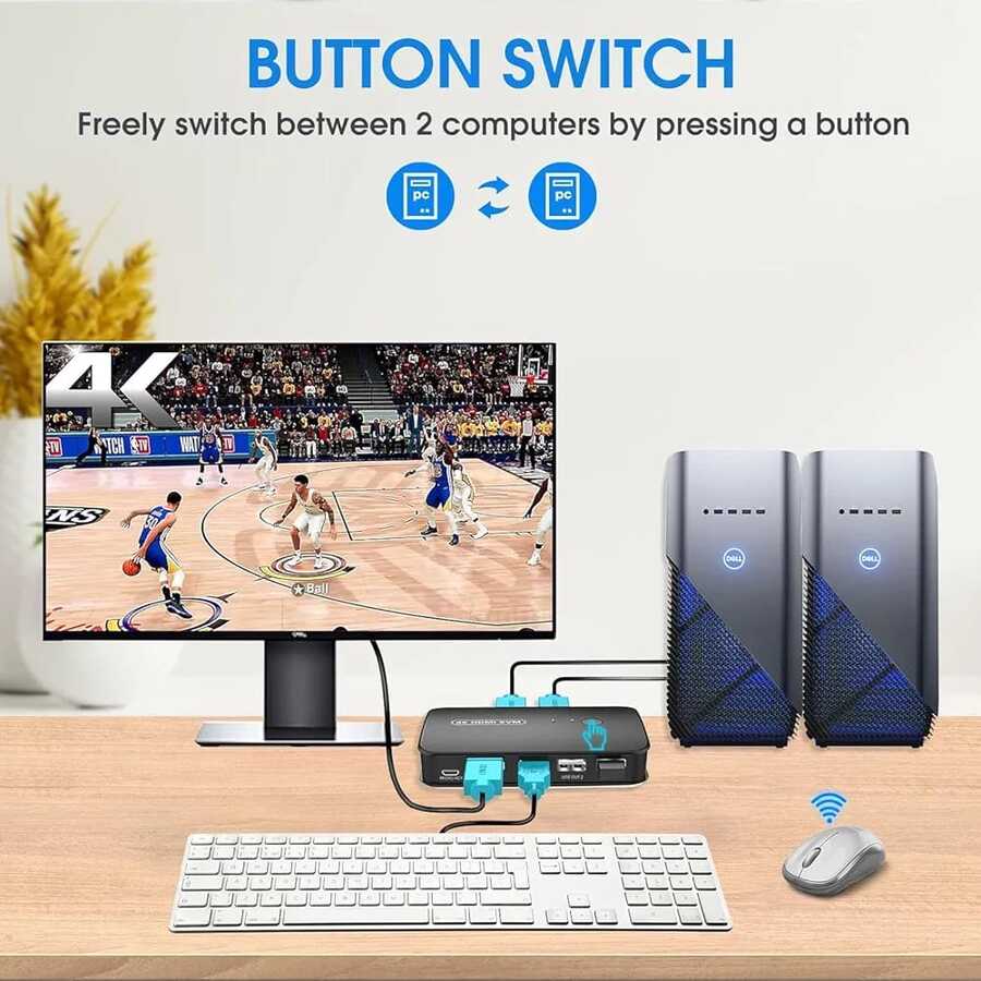 موزع KVM من نوع HDMI و USB بمنفذين