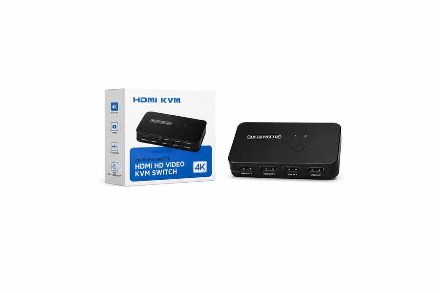 موزع KVM من نوع HDMI و USB بمنفذين