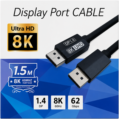 الكابل هو DisplayPort 1.4 ومخصص لنقل البيانات والصورة بجودة عالية