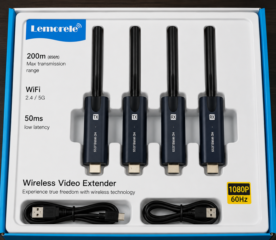 مرسل ومستقبل HDMI لاسلكي لنقل الفيديو والصوت 200m اربع مستقبلات