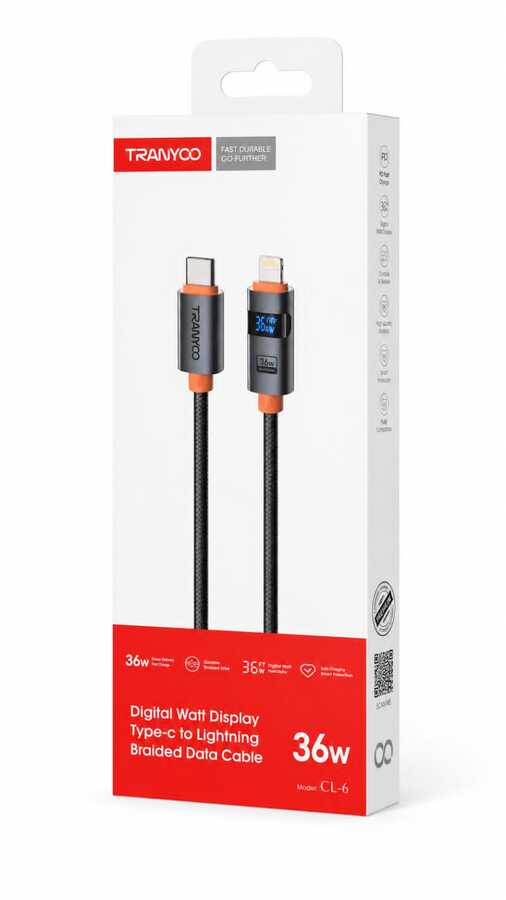 T-CL6 كابل Tranyoo Type-C إلى Lightning مع شاشة رقمية 36W