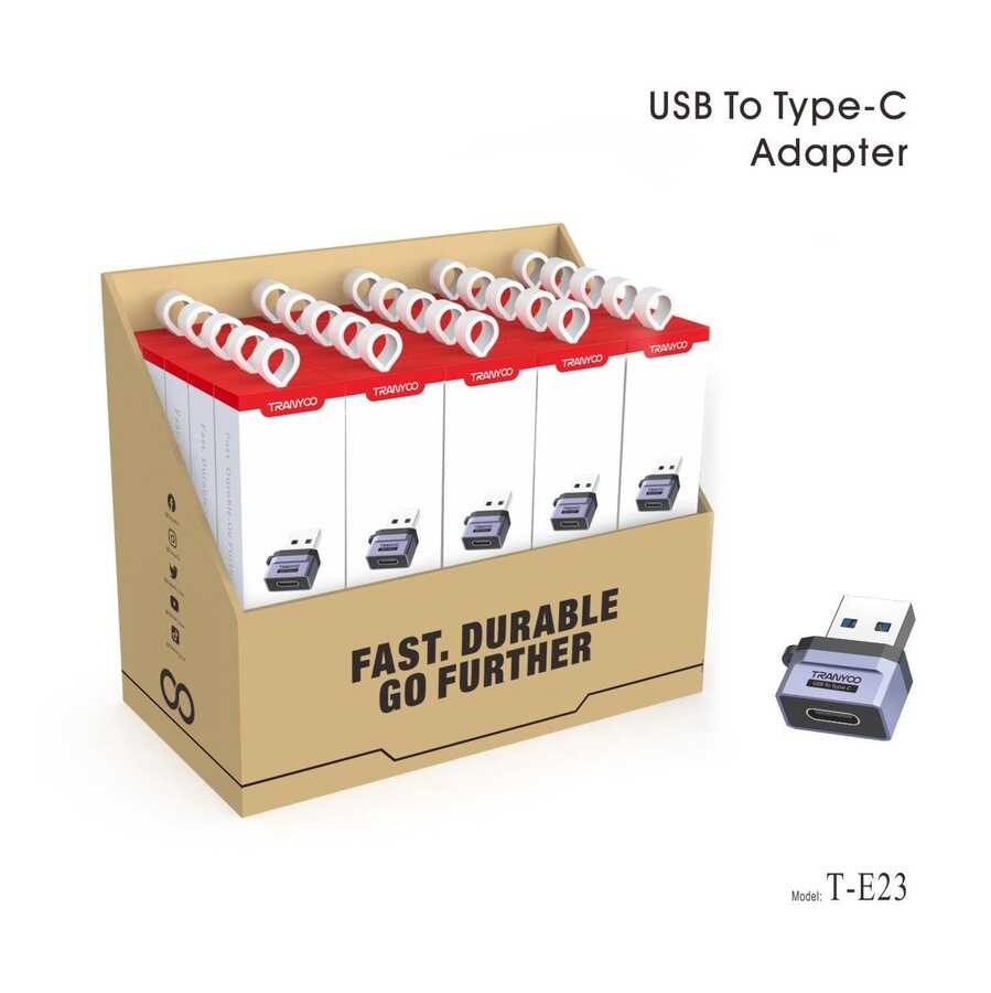 محول Tranyoo T-E23 الذي يحول من منفذ USB-A إلى منفذ USB-C.