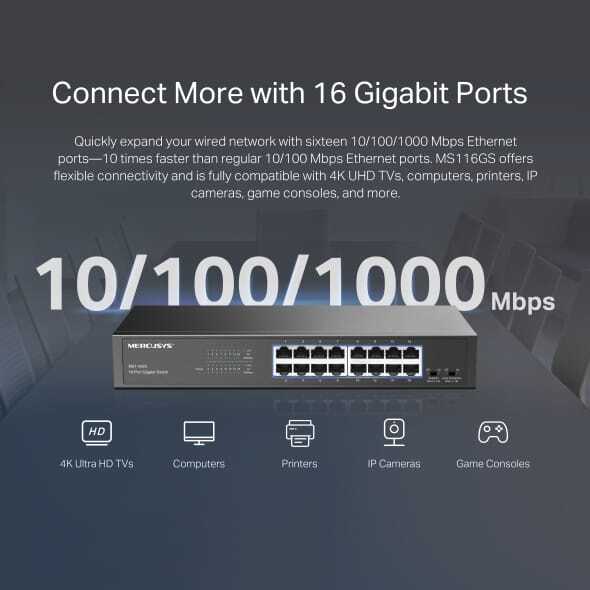 Mercusys 16-Port Gigabit Desktop/Rackmount Switch (موديل: MS116GS)