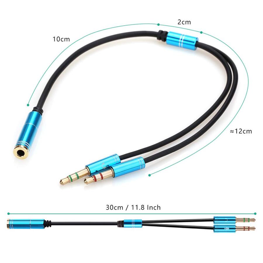 كابل محول صوت بمنفذ 3.5mm Male (4-Pole) إلى منفذين 3.5mm Female منفصلين